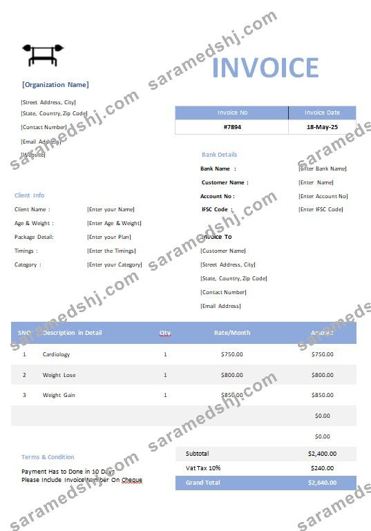 Gym Invoice Template